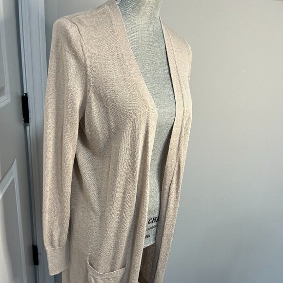 Halogen Beige Open Front Duster Cardigan EUC Size M - Picture 2 of 5